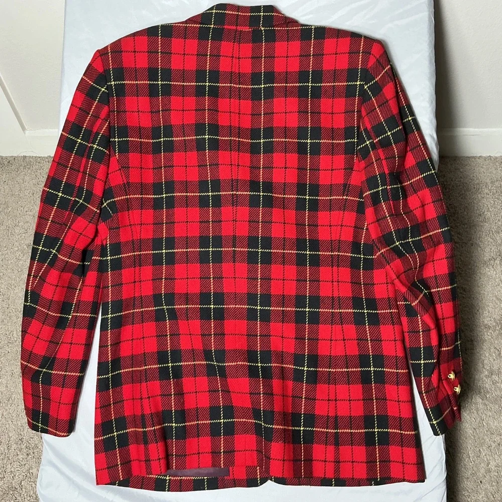 Pendleton Blazer Women 8 Red Black Plaid Wool‎ Classic Gold Button Made in USA